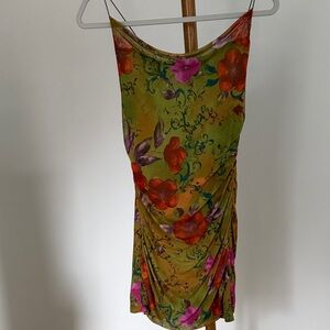 Wild Fable Green Floral Dress with Red and Pink Accents / Spaghetti Straps